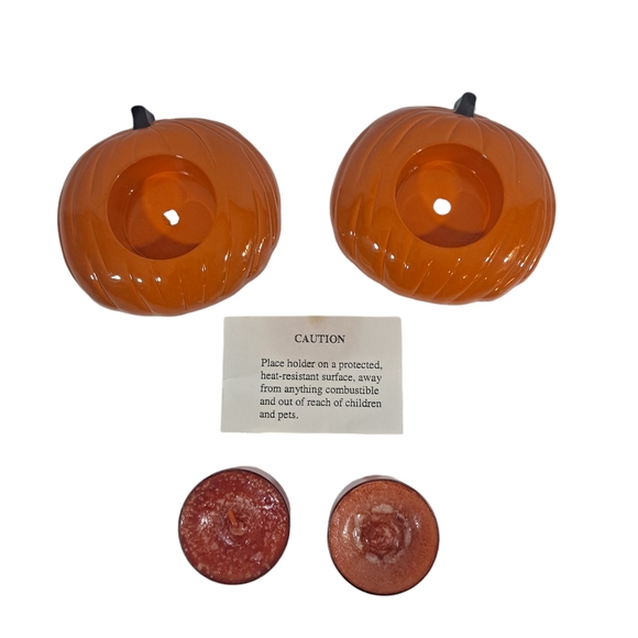 Pumkin Tea Light Holders Tabletop Metal With Tea Lights & Box Set Of 2 NOB - Picture 3 of 10